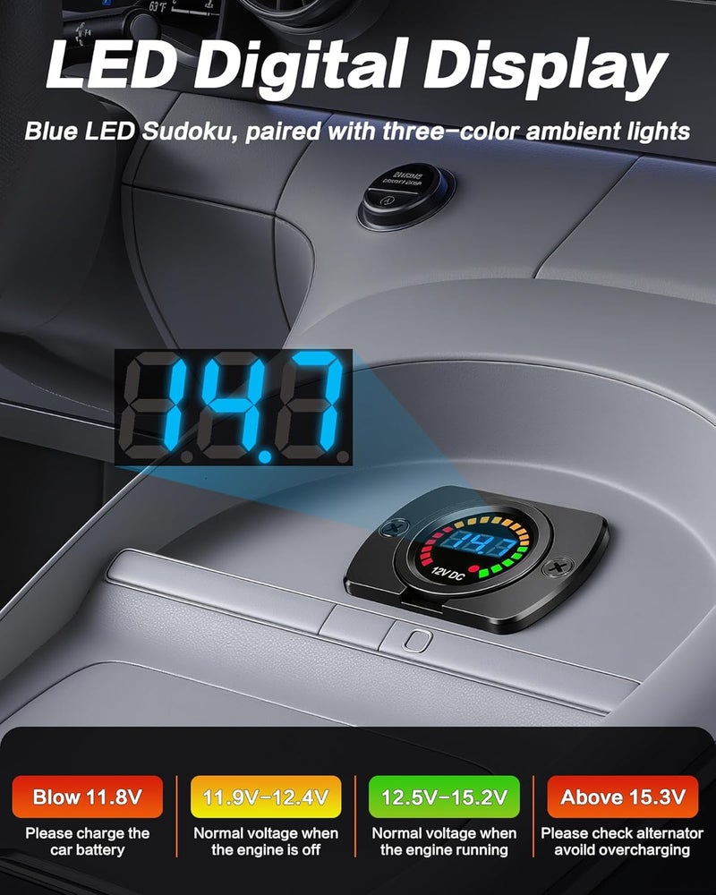 IZTOSS Digital Voltmeter, Waterproof 12V DC Voltmeter with LED Digital Display, Includes Mounting Plate and Wiring, Suitable for Boat, Car, Motorcycle, Truck, RV Accurate Voltage Monitoring - Image 5